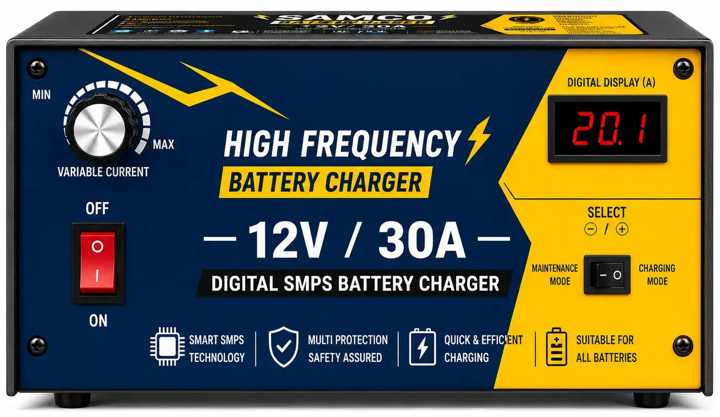 SAMCO 12V 30A digital battery charger for workshops and fleets