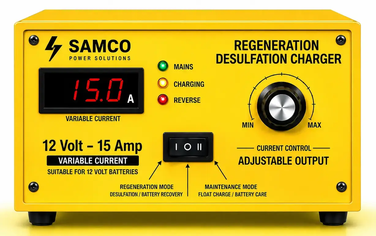 SAMCO 12V 15A regeneration and desulfation battery charger