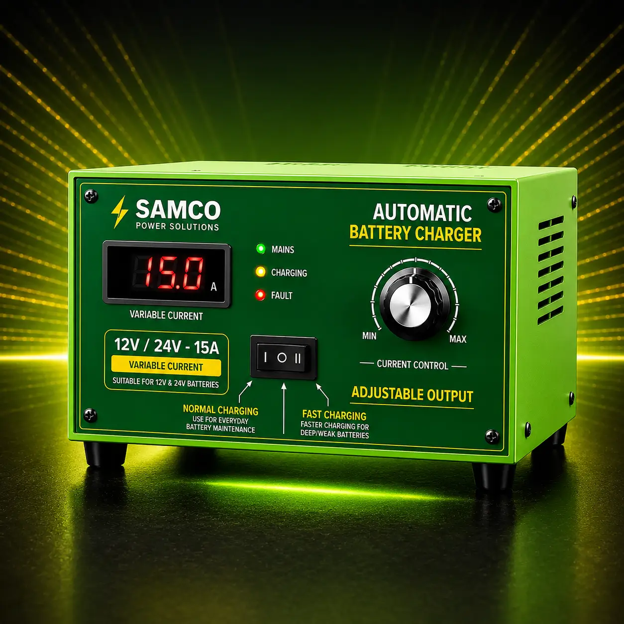 SAMCO 12V/24V 15A automatic dual-voltage battery charger
