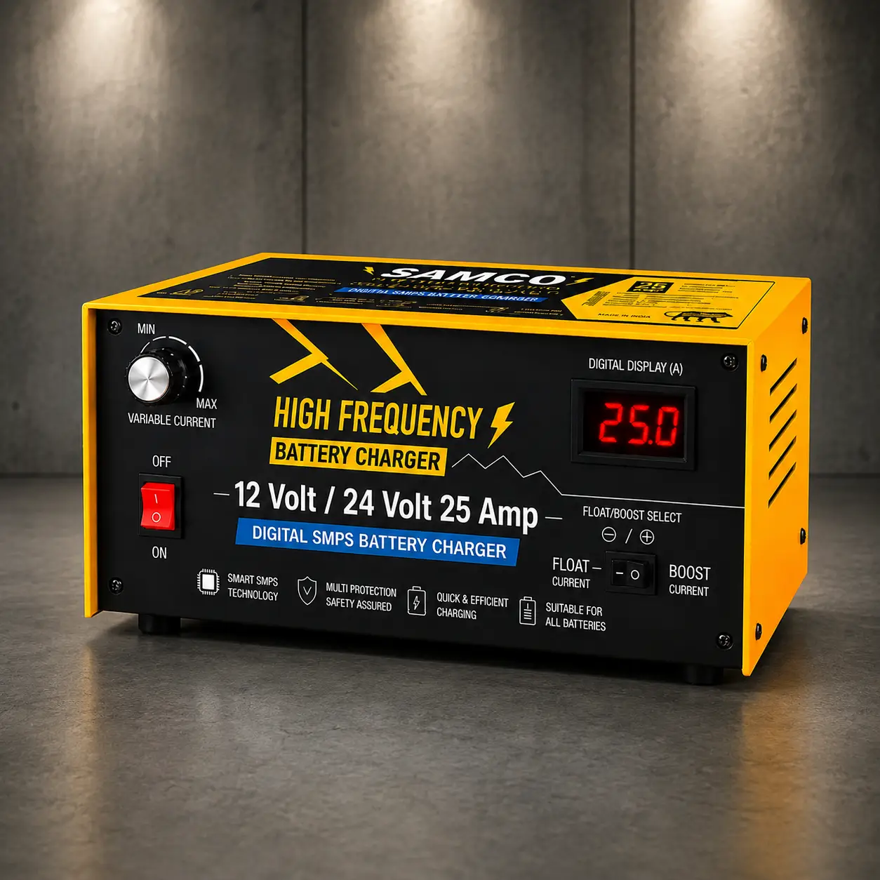 SAMCO 12V/24V 25A digital SMPS battery charger
