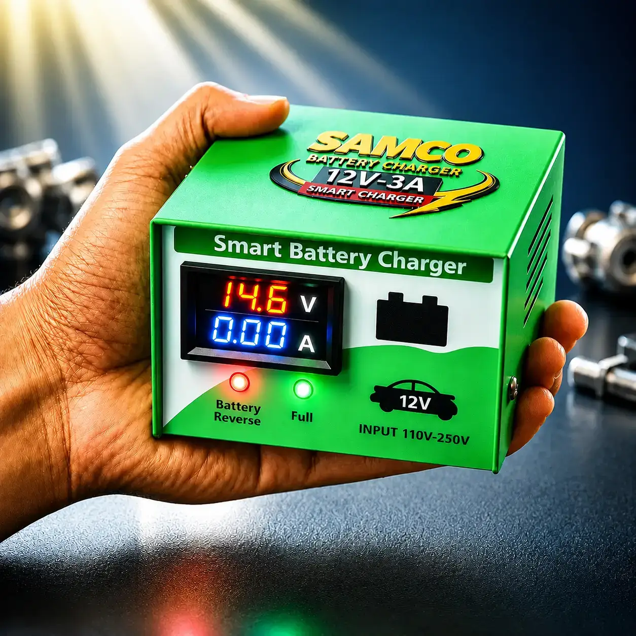 SAMCO 12V 3A smart bike battery charger with digital display