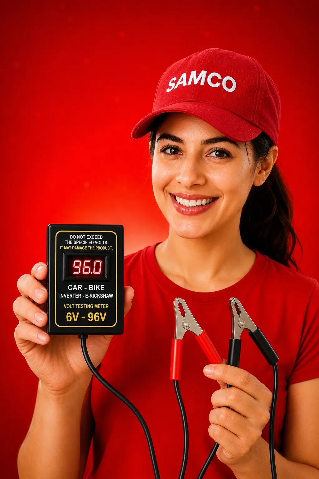 SAMCO 6V–96V digital volt meter for car, bike and e-rickshaw battery testing
