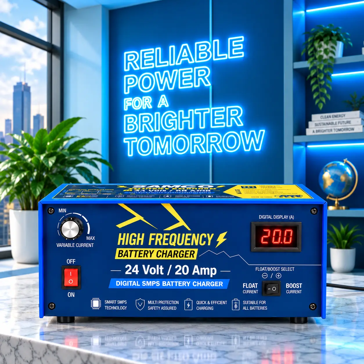 Samco Battery 24 വോൾട്ട് 20 ആമ്പിയർ ഇലക്ട്രിക് സ്റ്റാക്കർ ബാറ്ററി ചാർജർ